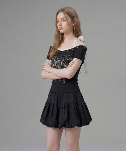 HOOK for girls レースレイヤード風 × グラフィック コンパクトT