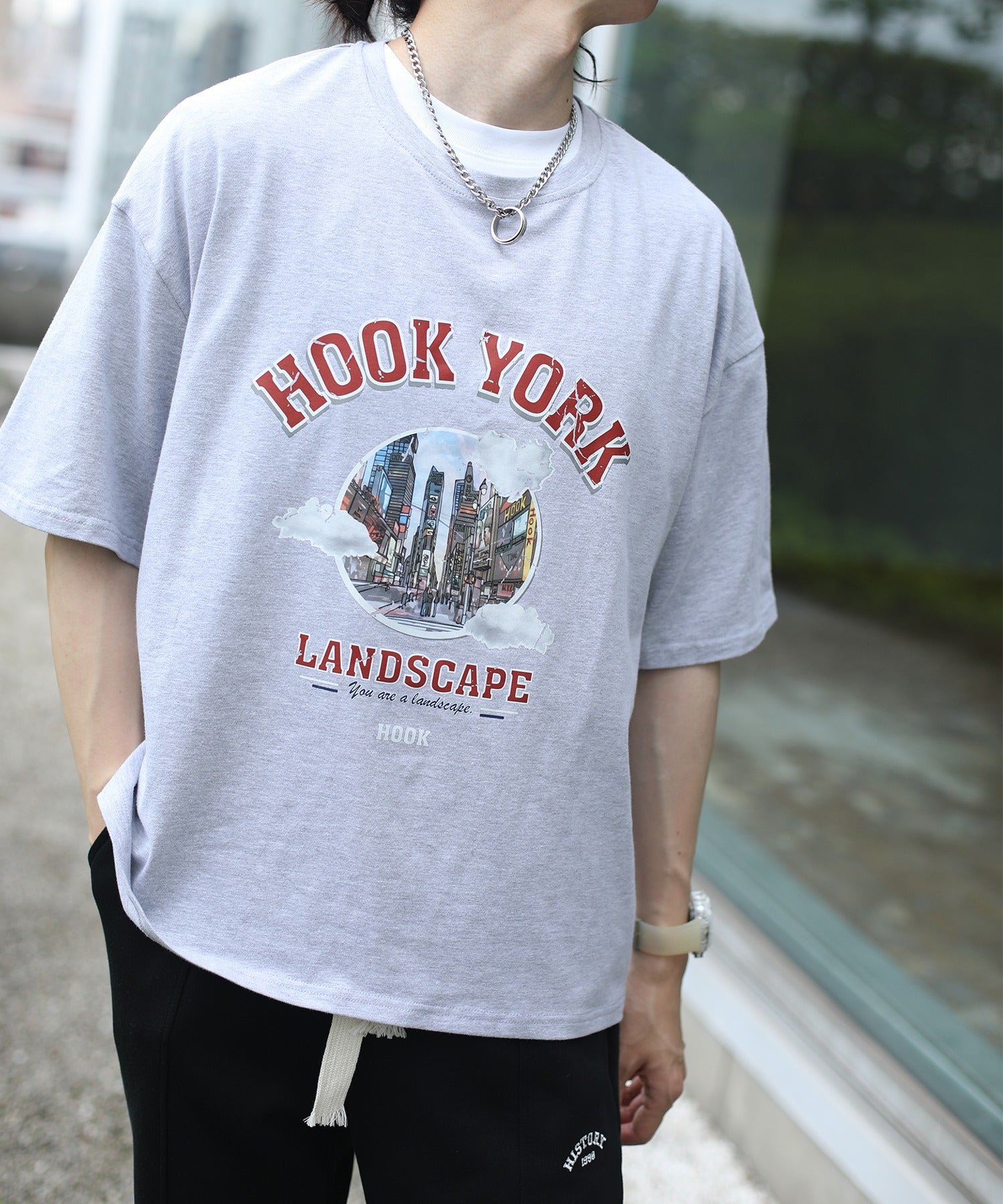 [HOOK -original-] Old clothes style urban pattern damage print short sleeve TEE