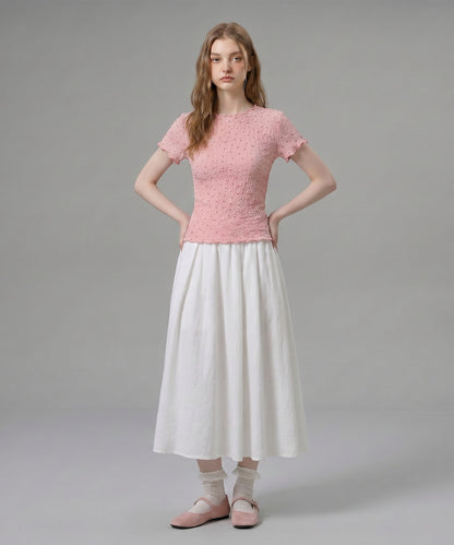 HOOK for girls バブルシフォン総柄クロップドトップス
