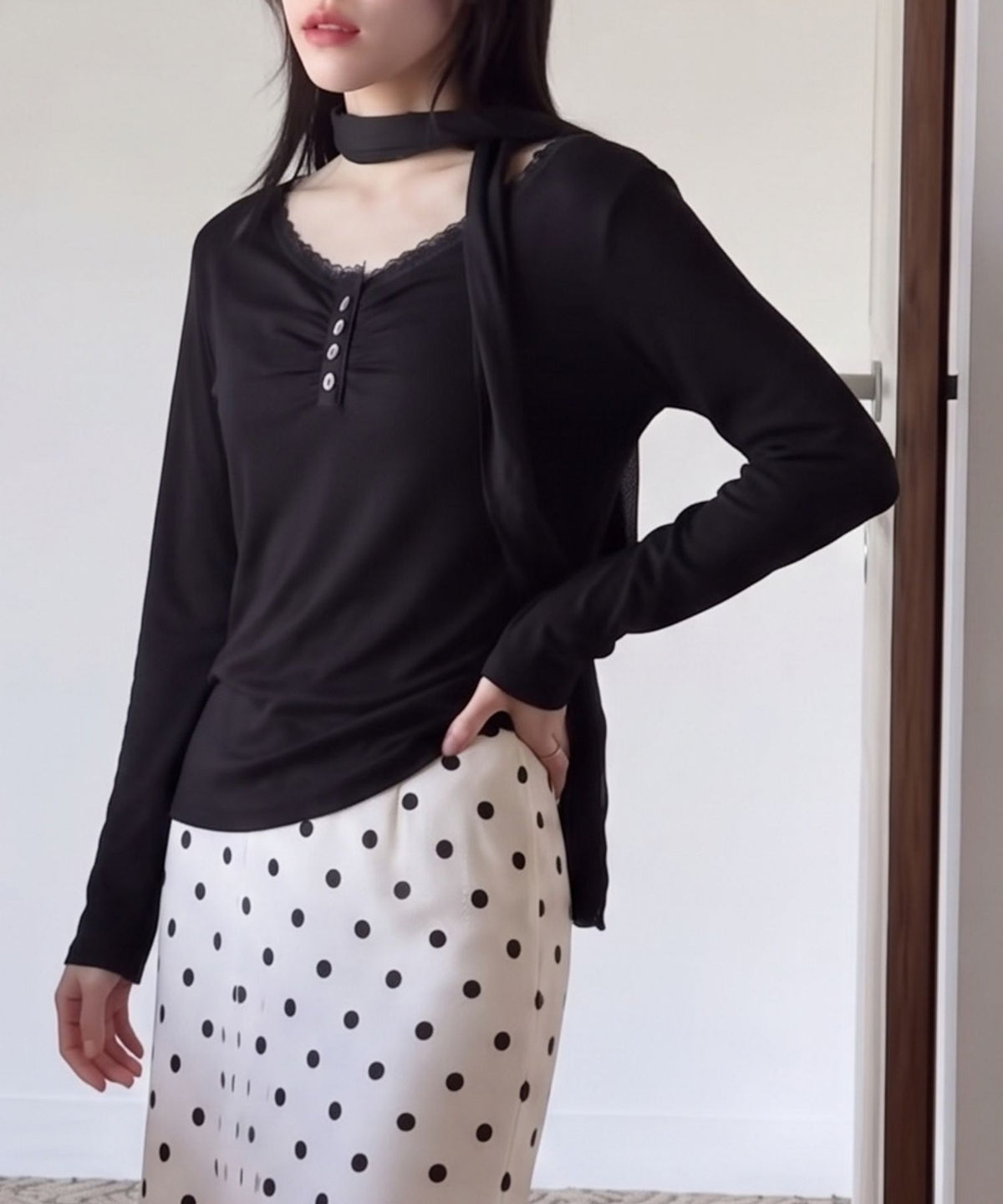 aimoha/レースヘンリーネックトップス