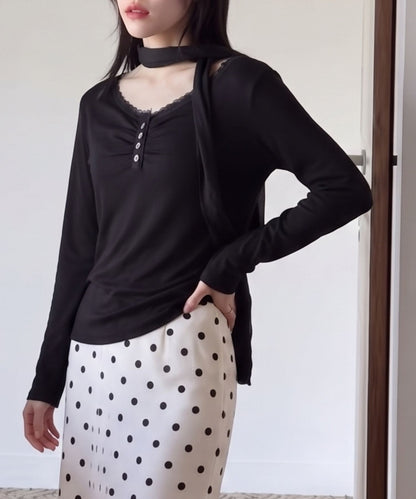 aimoha/レースヘンリーネックトップス