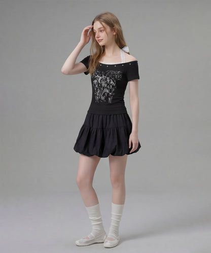 HOOK for girls レースレイヤード風 × グラフィック コンパクトT