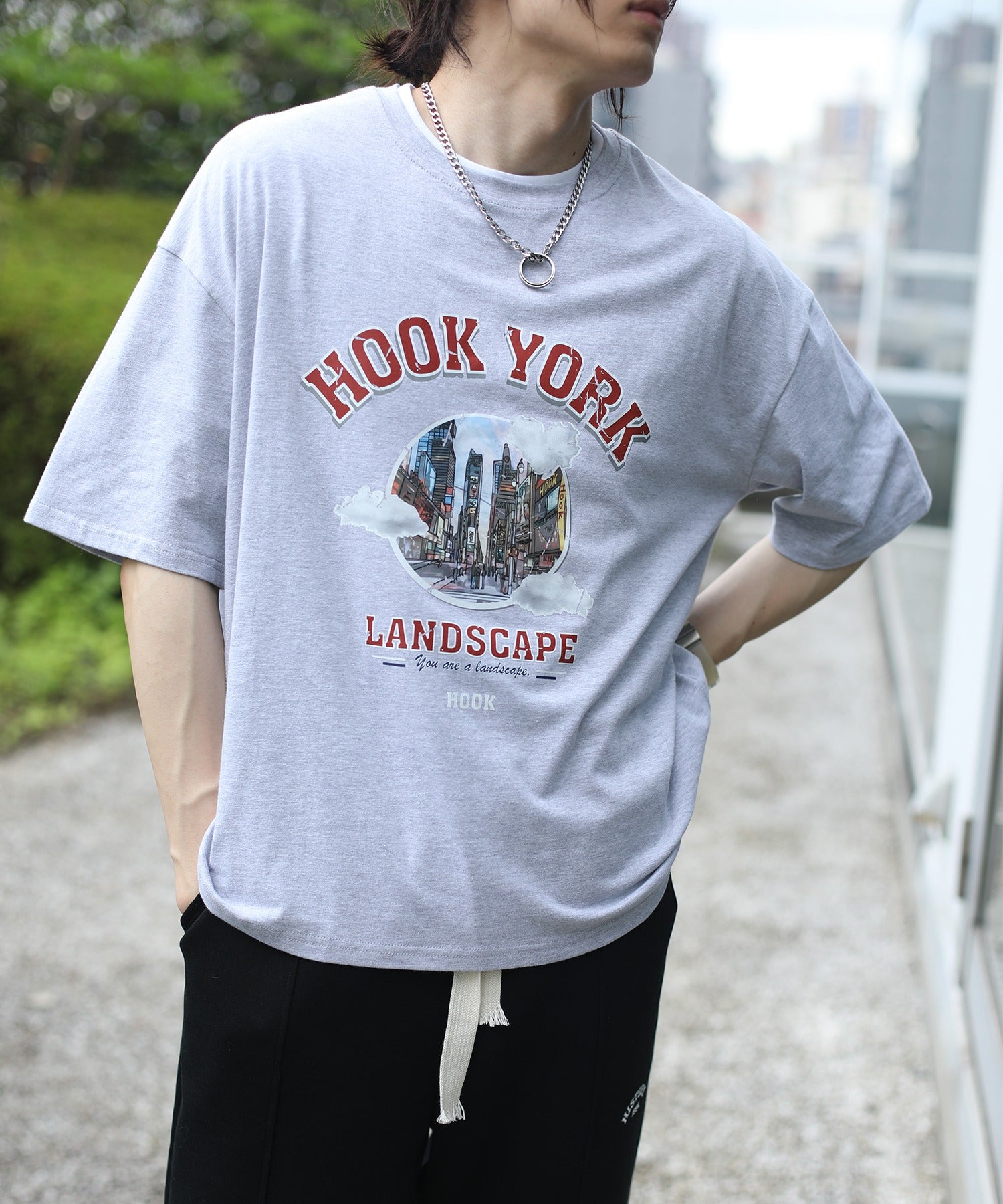 [HOOK -original-] Old clothes style urban pattern damage print short sleeve TEE