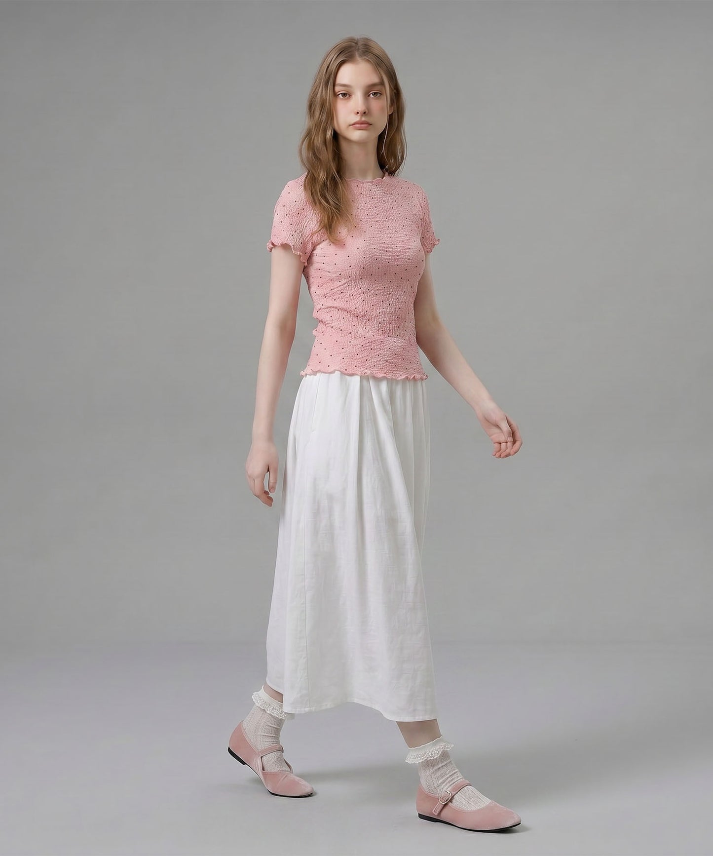 HOOK for girls バブルシフォン総柄クロップドトップス