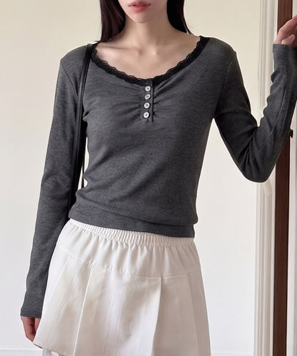 aimoha/レースヘンリーネックトップス