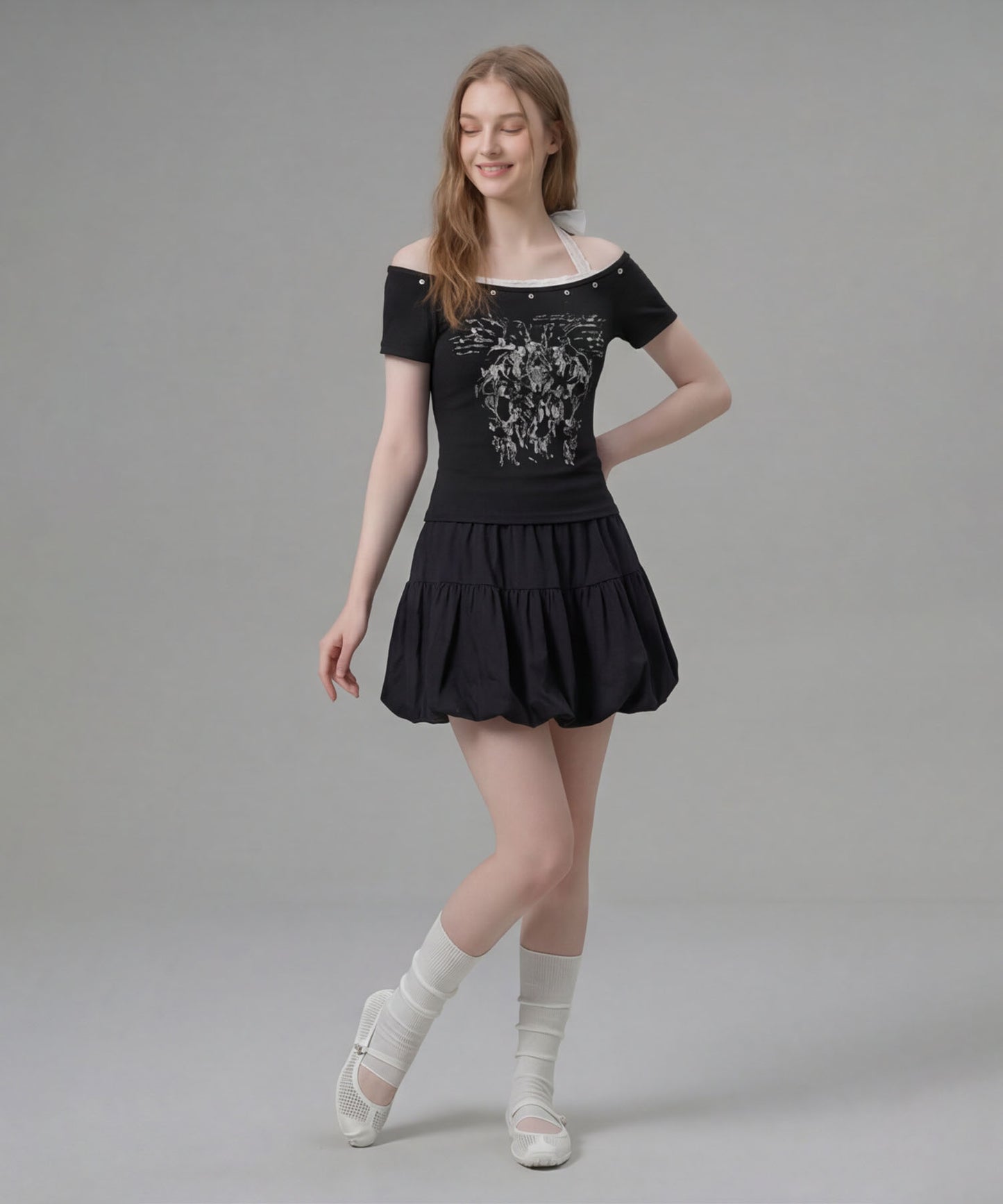 HOOK for girls レースレイヤード風 × グラフィック コンパクトT
