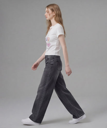 HOOK for girls 胸元デザイン × ハートスタッズプリント　クロップド 半袖 Tシャツ