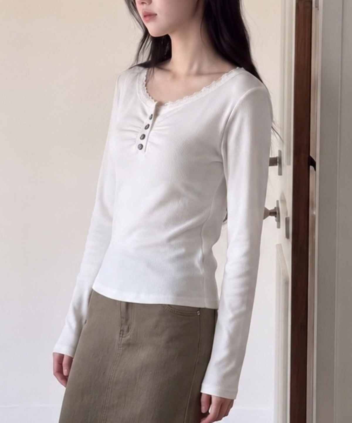 aimoha/レースヘンリーネックトップス
