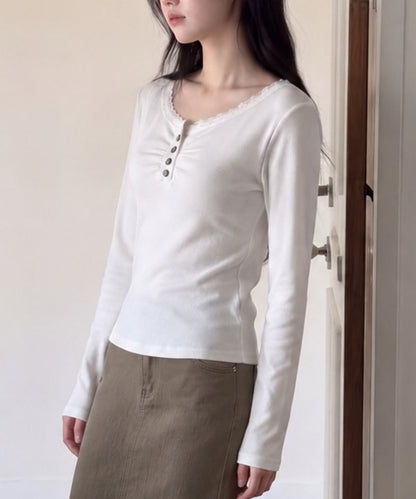 aimoha/レースヘンリーネックトップス