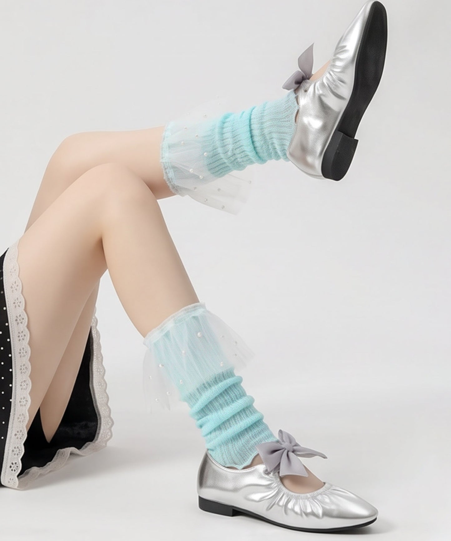 HOOK for girls くしゅくしゅ シアーニット レッグウォーマー コットン 春夏 バレエコア