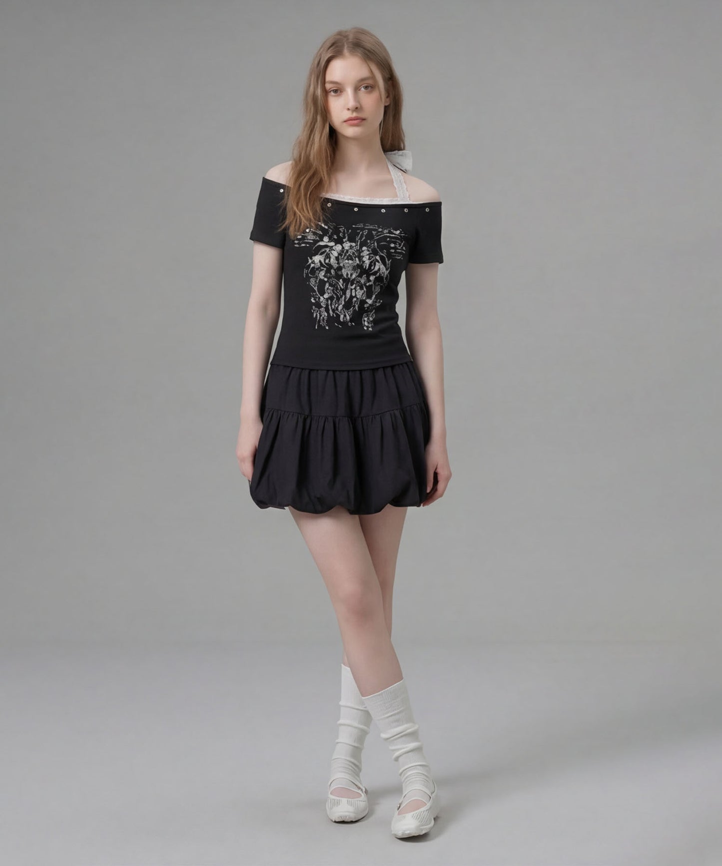 HOOK for girls レースレイヤード風 × グラフィック コンパクトT
