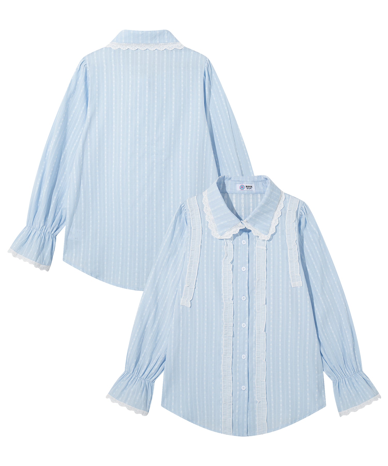 HOOK for girls　レースストライプシアー長袖ブラウス