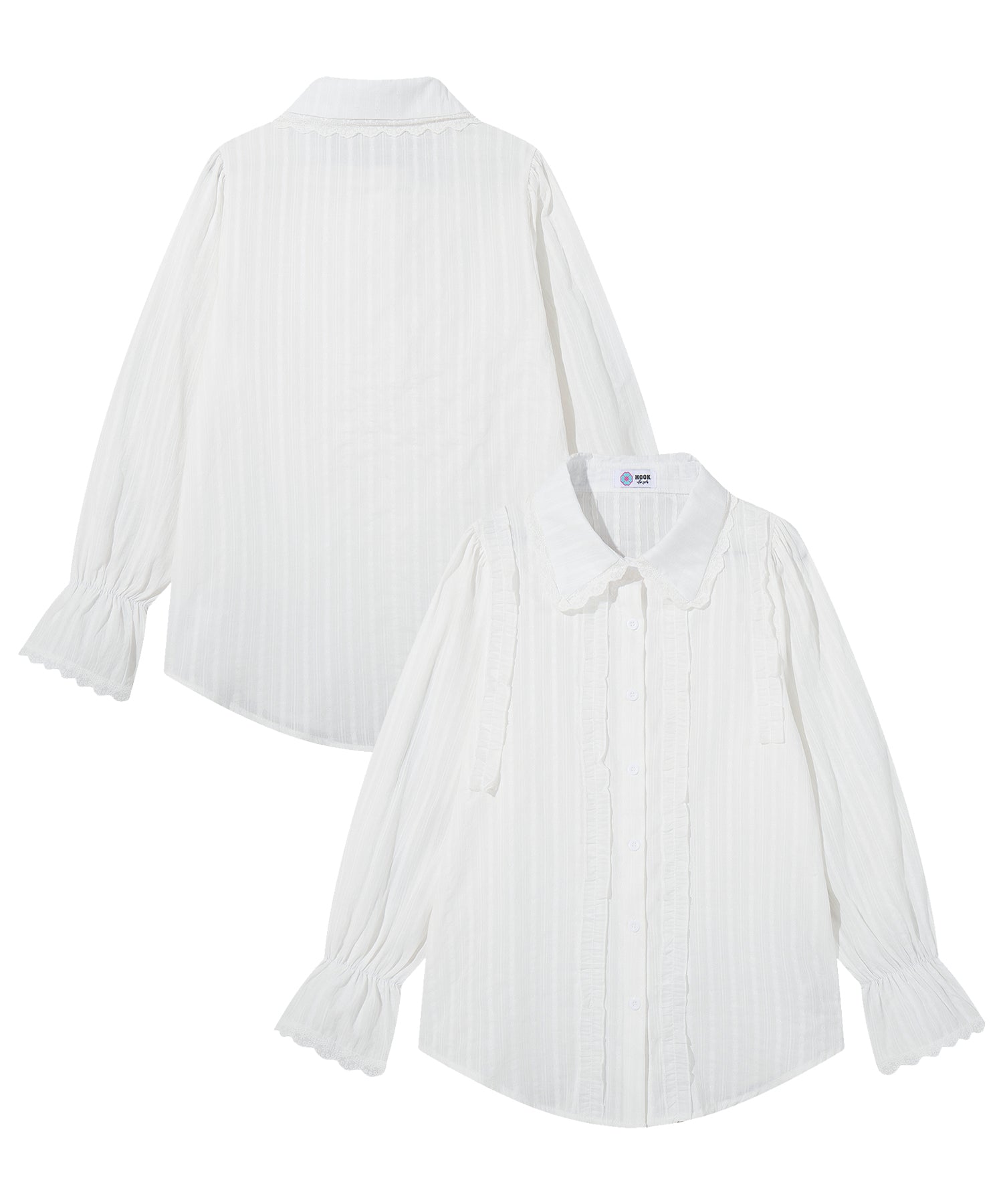 HOOK for girls　レースストライプシアー長袖ブラウス