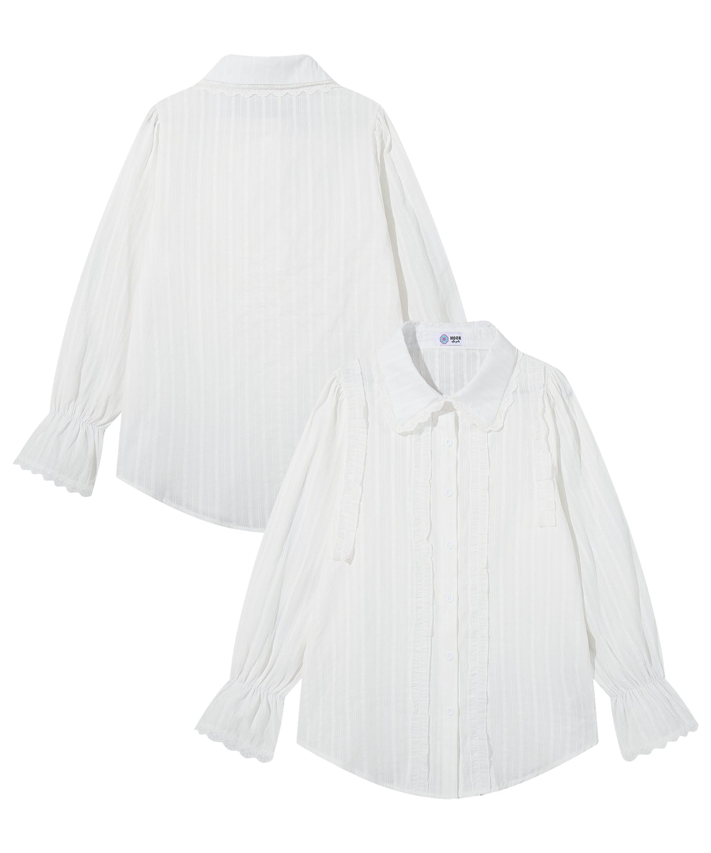 HOOK for girls　レースストライプシアー長袖ブラウス