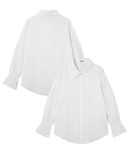 HOOK for girls　レースストライプシアー長袖ブラウス