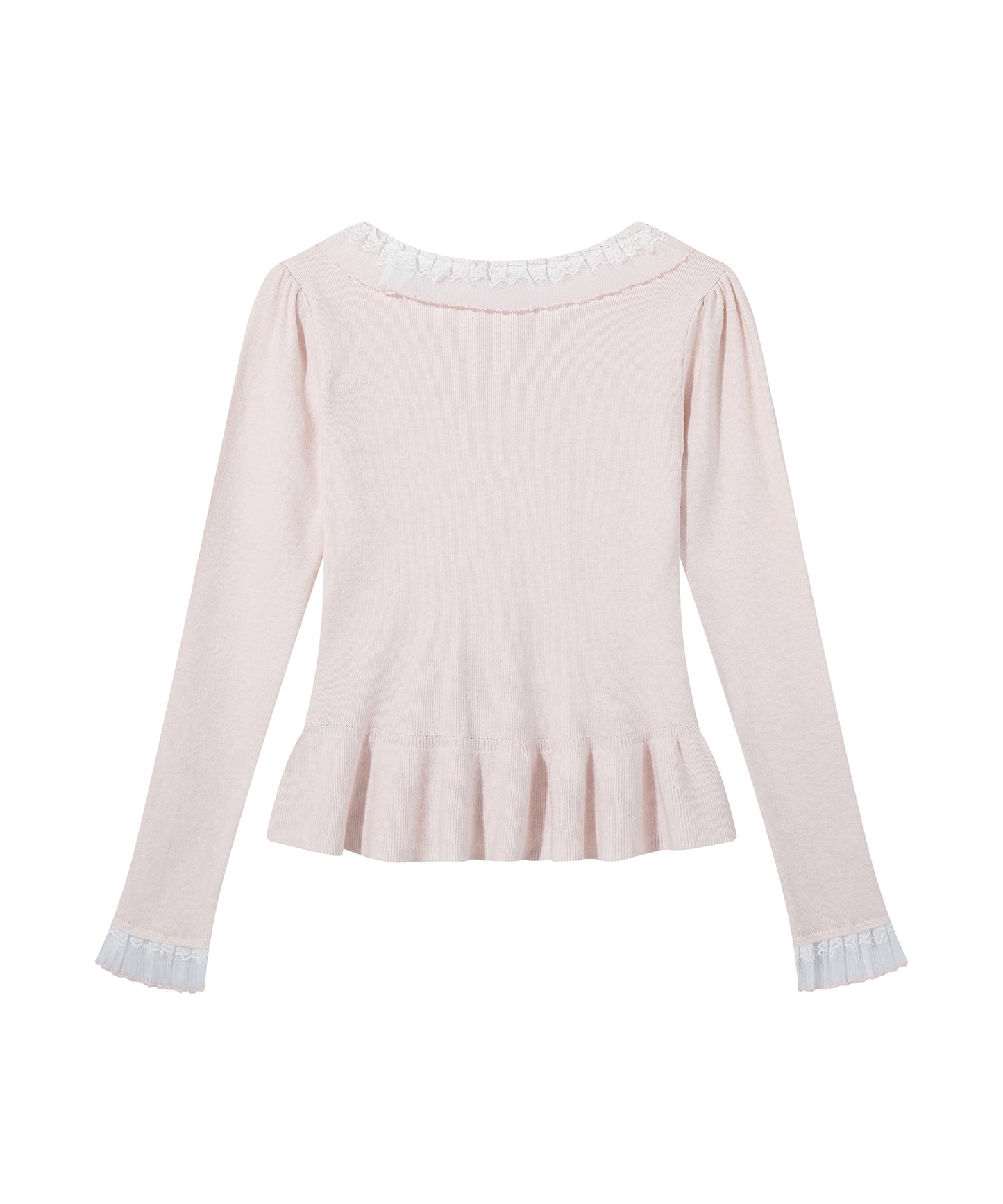 HOOK for girls レースハートプリントリボン付きペプラムニットプルオーバー