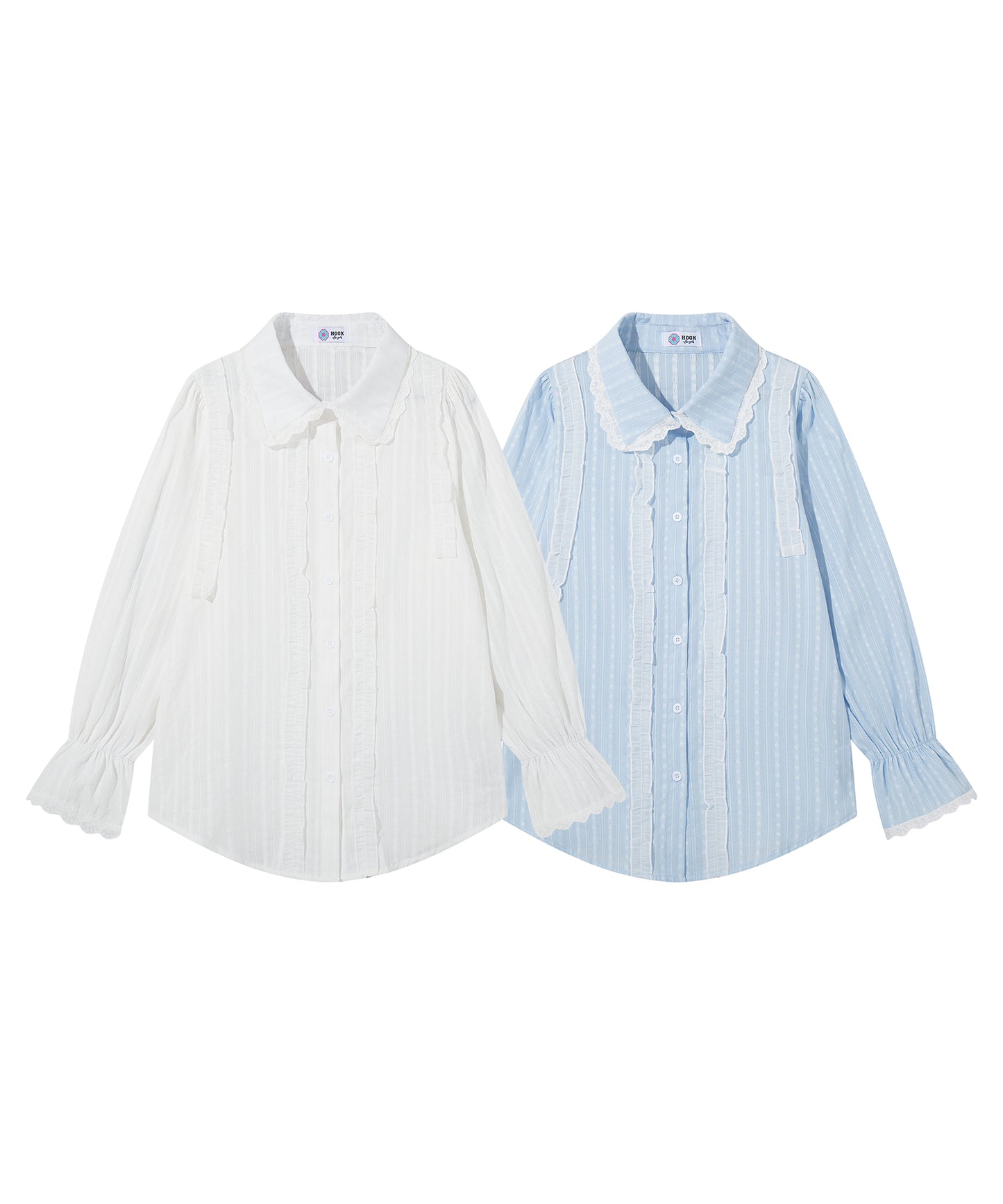 HOOK for girls　レースストライプシアー長袖ブラウス