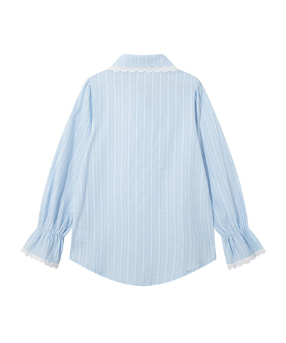HOOK for girls　レースストライプシアー長袖ブラウス
