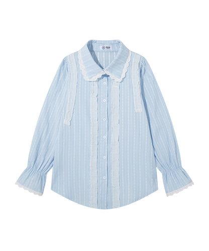 HOOK for girls　レースストライプシアー長袖ブラウス