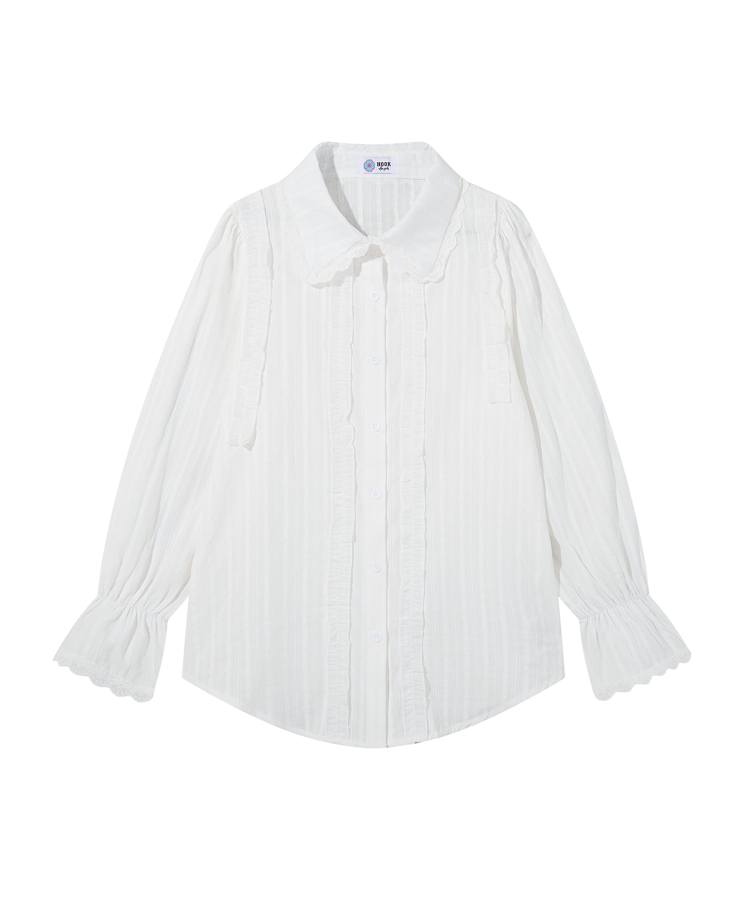 HOOK for girls　レースストライプシアー長袖ブラウス