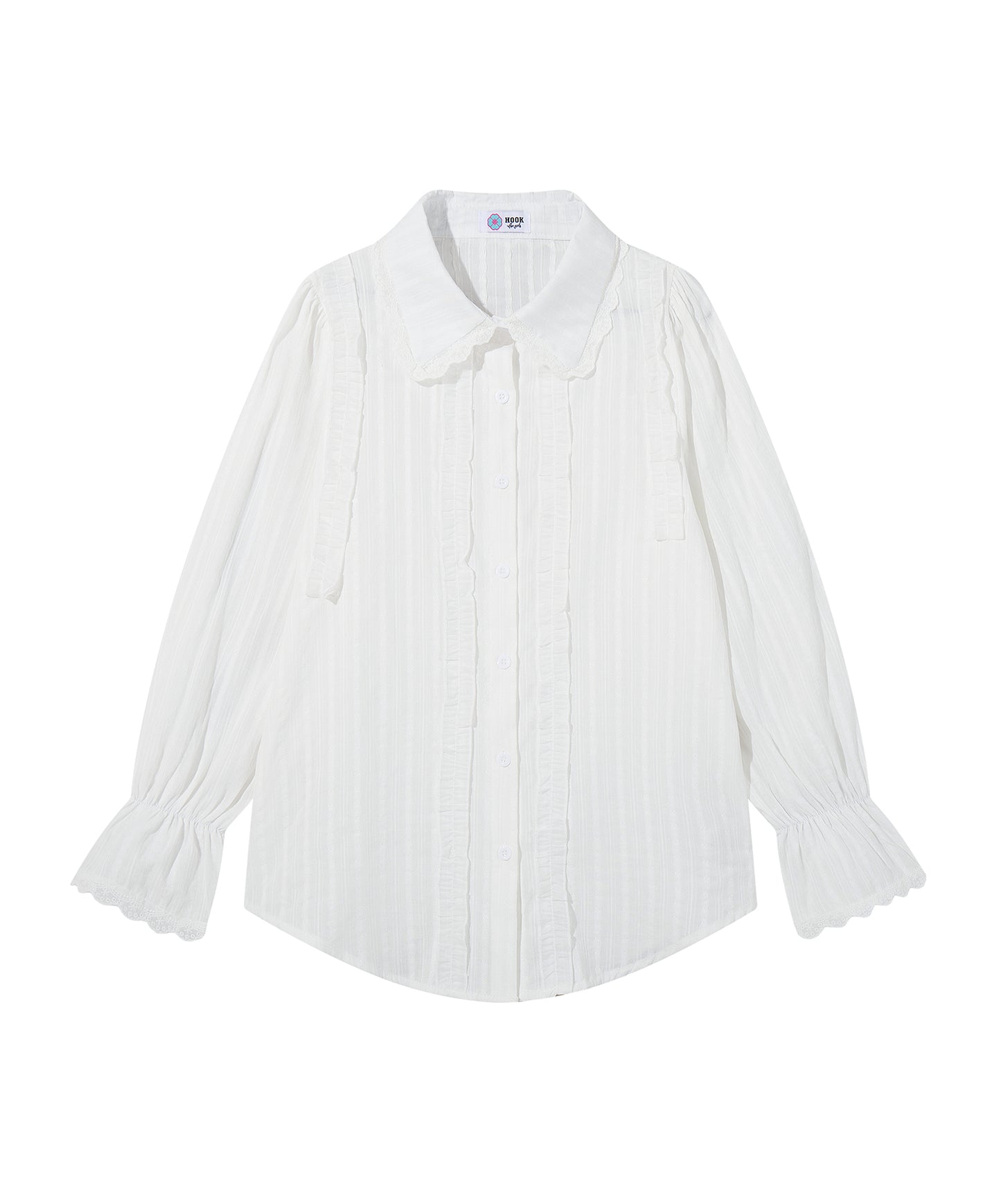 HOOK for girls　レースストライプシアー長袖ブラウス