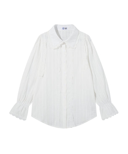HOOK for girls　レースストライプシアー長袖ブラウス