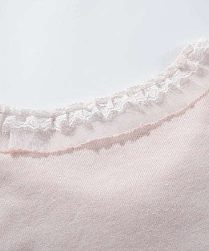 HOOK for girls レースハートプリントリボン付きペプラムニットプルオーバー
