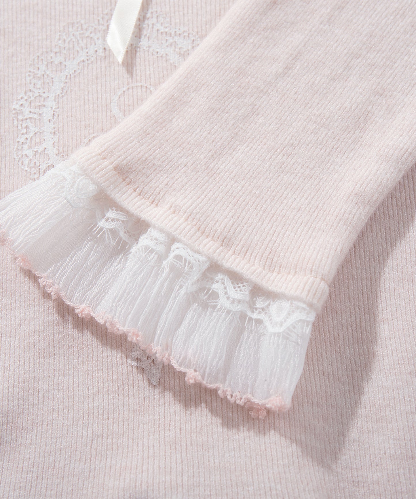 HOOK for girls レースハートプリントリボン付きペプラムニットプルオーバー