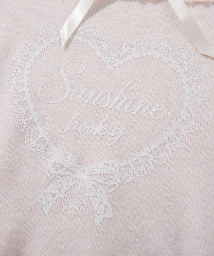HOOK for girls レースハートプリントリボン付きペプラムニットプルオーバー