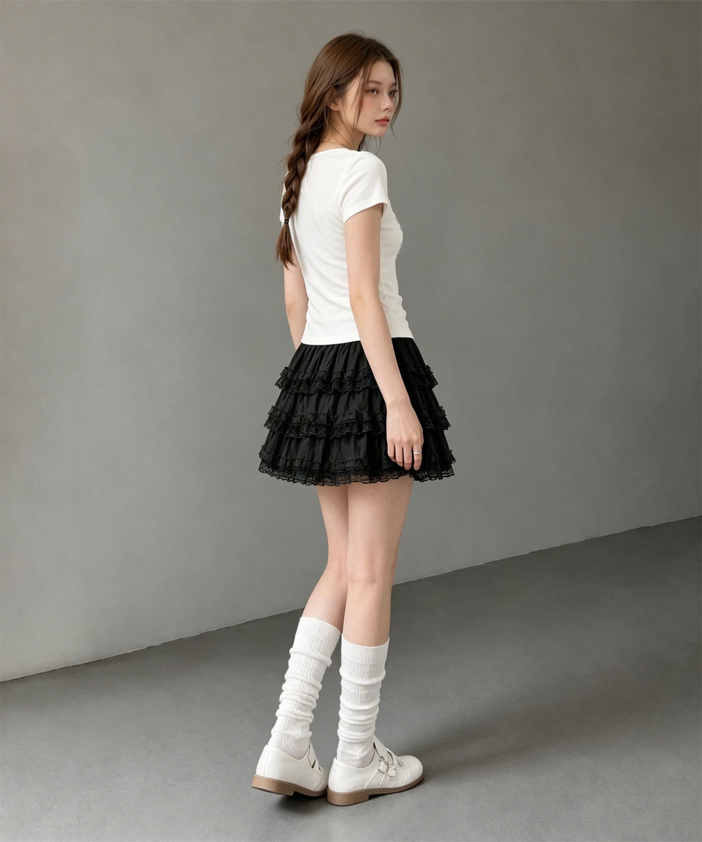 HOOK for girls リボングラフィック × サイドギャザー コンパクトストリートT