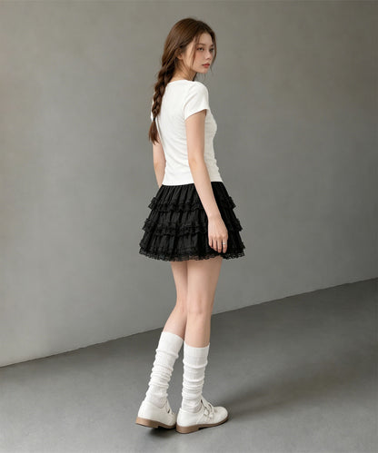 HOOK for girls リボングラフィック × サイドギャザー コンパクトストリートT