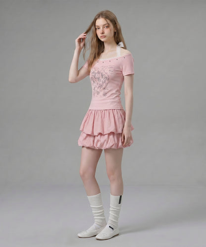 HOOK for girls レースレイヤード風 × グラフィック コンパクトT