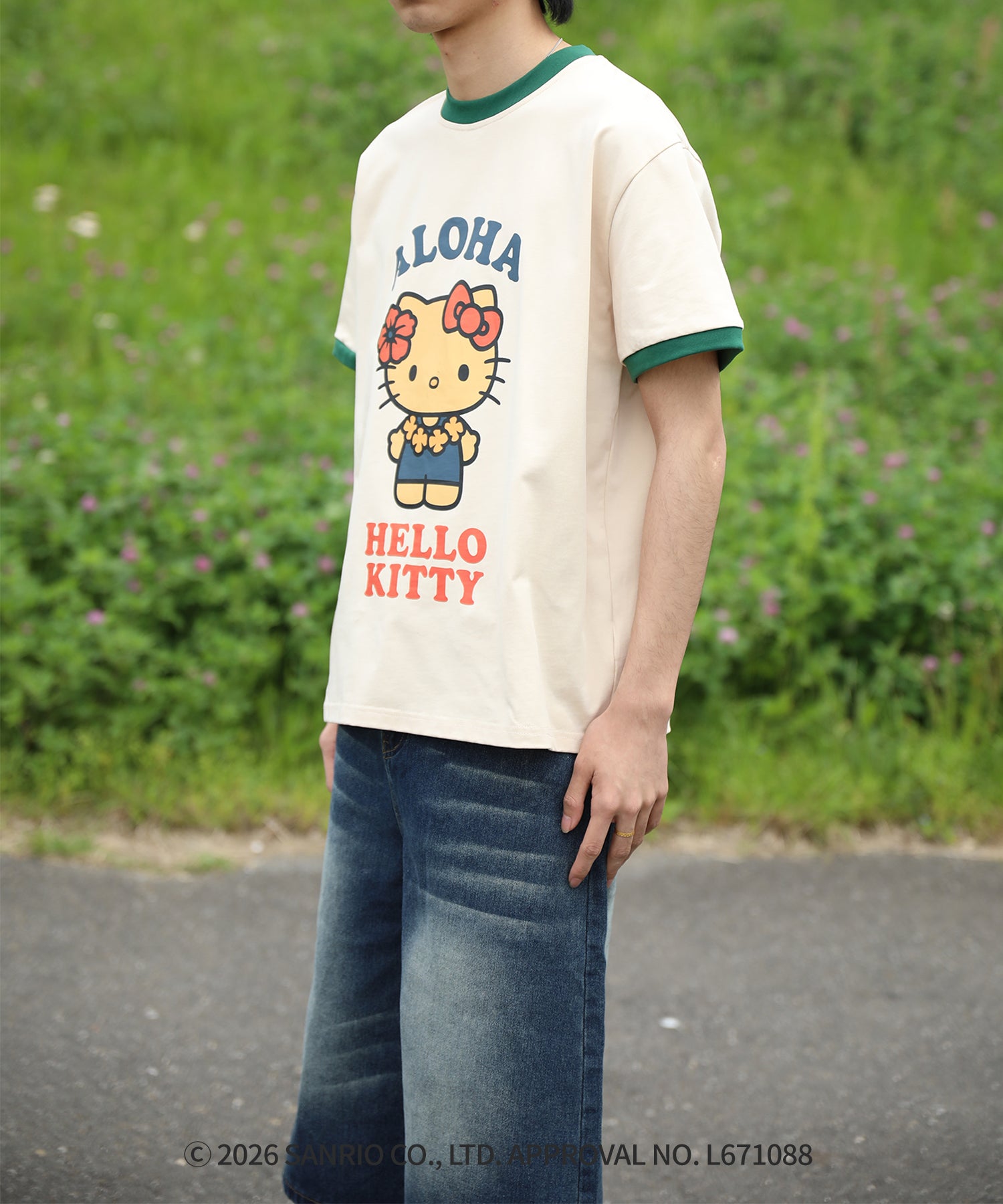 HOOK -original-　サンリオキャラクターズ コラボ バイカラープリントリンガーTシャツ