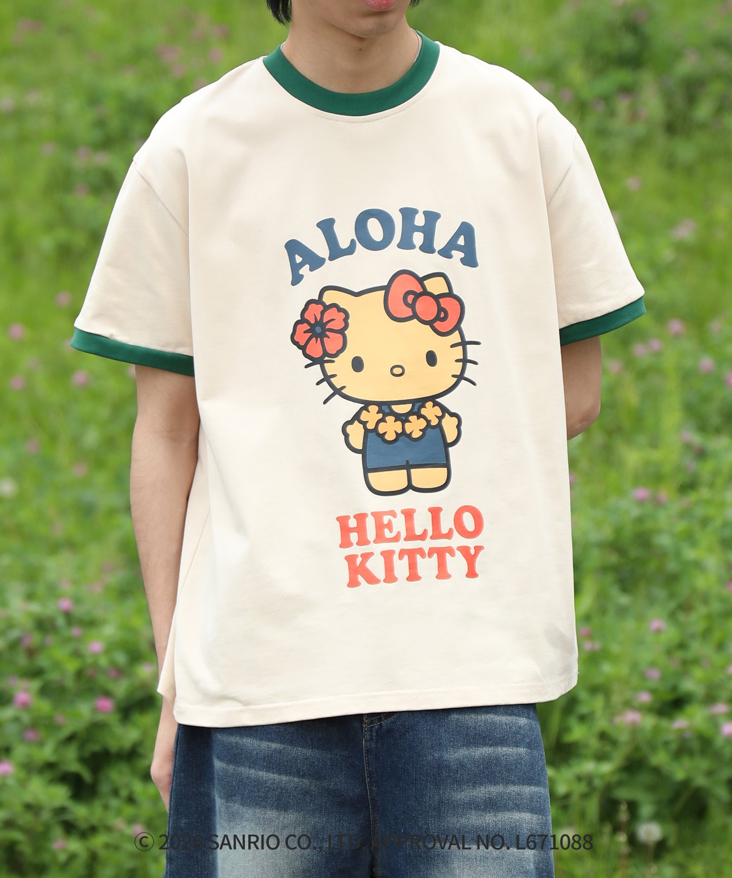 HOOK -original-　サンリオキャラクターズ コラボ バイカラープリントリンガーTシャツ