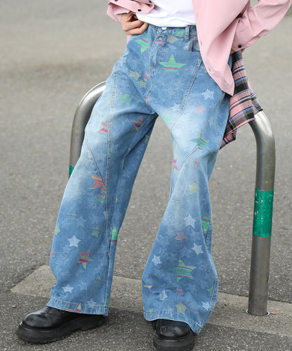HOOK -select-　スター柄ジャカードカーブワイドデニムパンツ