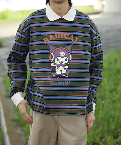 HOOK -original-　サンリオキャラクターズ コラボ ポロ襟マルチボーダー長袖Tシャツ