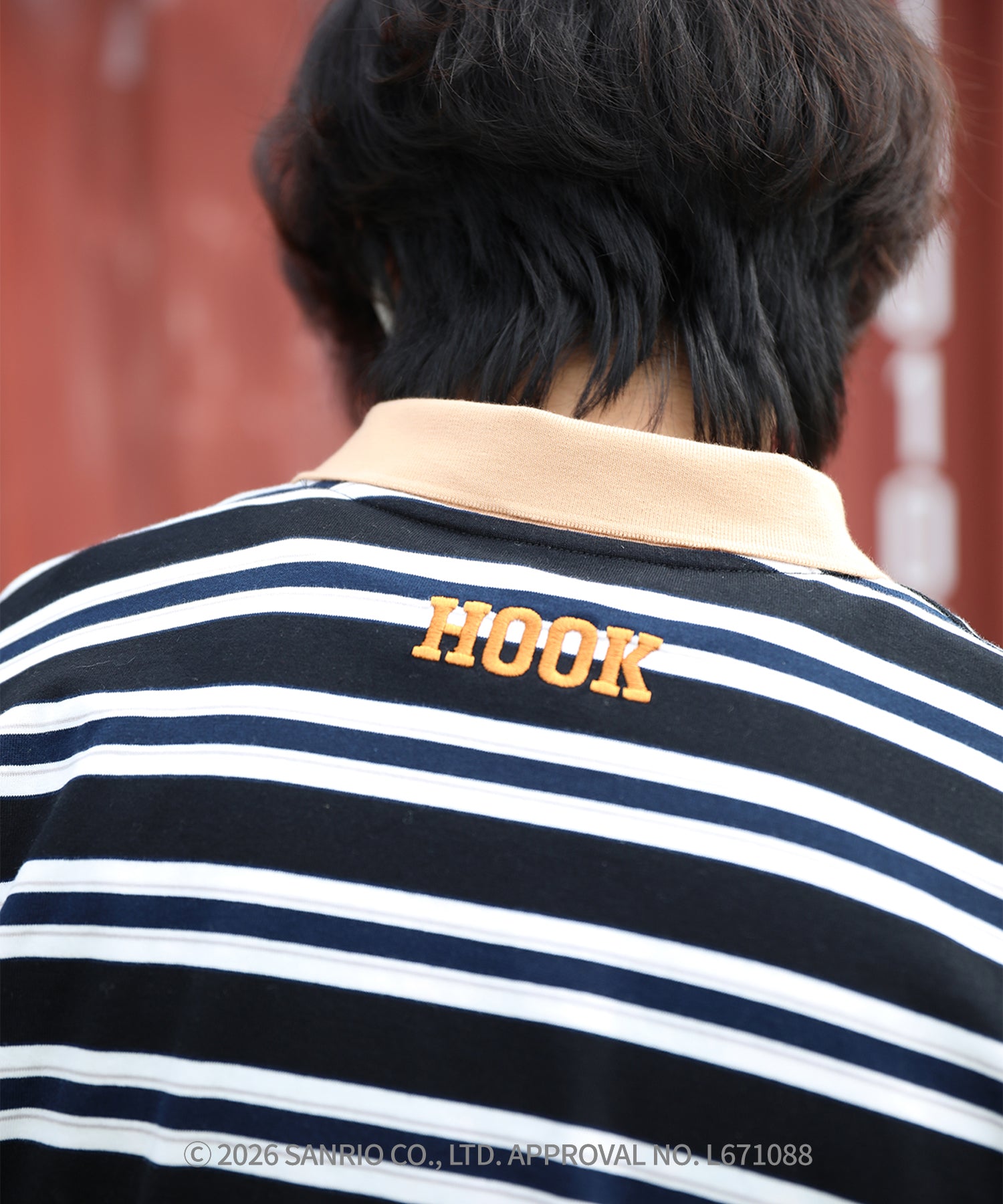 HOOK -original- SANRIO CHARACTERS Collaboration Polo-Collar Multi-Stripe Long-Sleeve T-Shirt