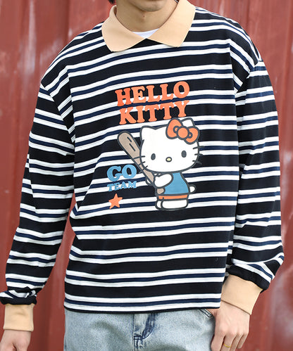 HOOK -original-　サンリオキャラクターズ コラボ ポロ襟マルチボーダー長袖Tシャツ