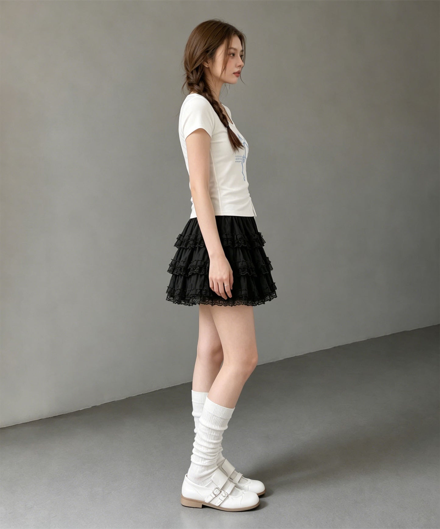 HOOK for girls リボングラフィック × サイドギャザー コンパクトストリートT