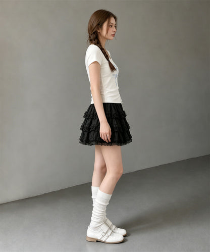 HOOK for girls リボングラフィック × サイドギャザー コンパクトストリートT