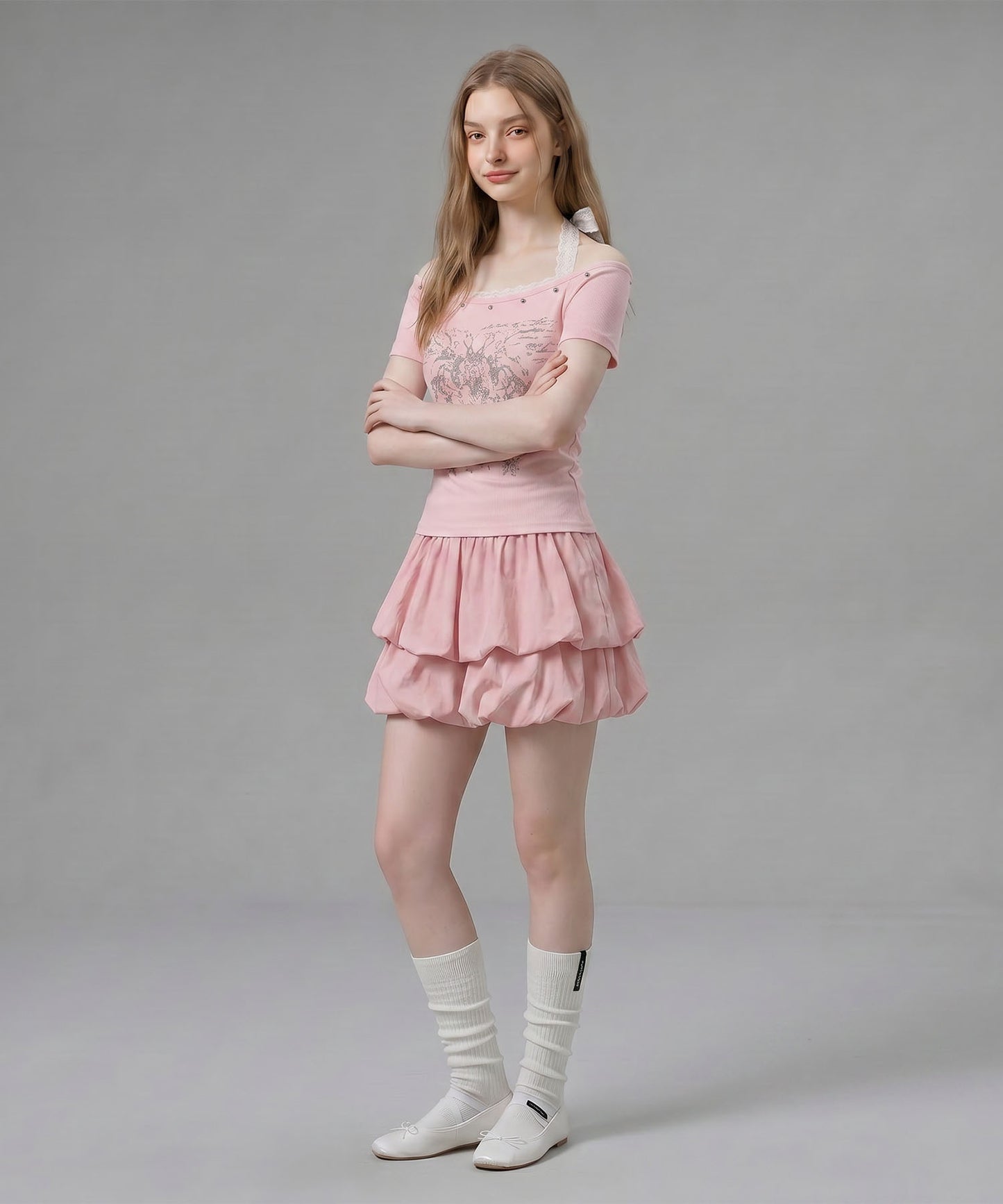 HOOK for girls レースレイヤード風 × グラフィック コンパクトT