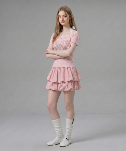 HOOK for girls レースレイヤード風 × グラフィック コンパクトT