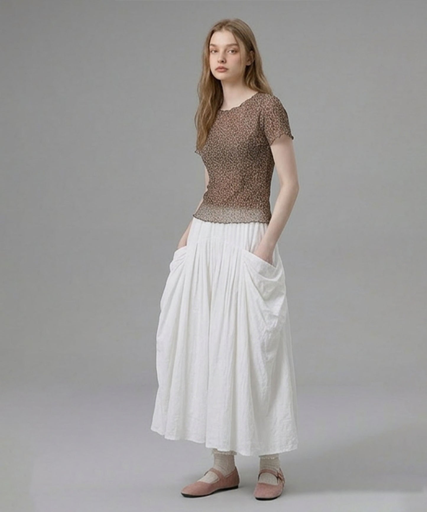HOOK for girls バブルシフォン総柄クロップドトップス