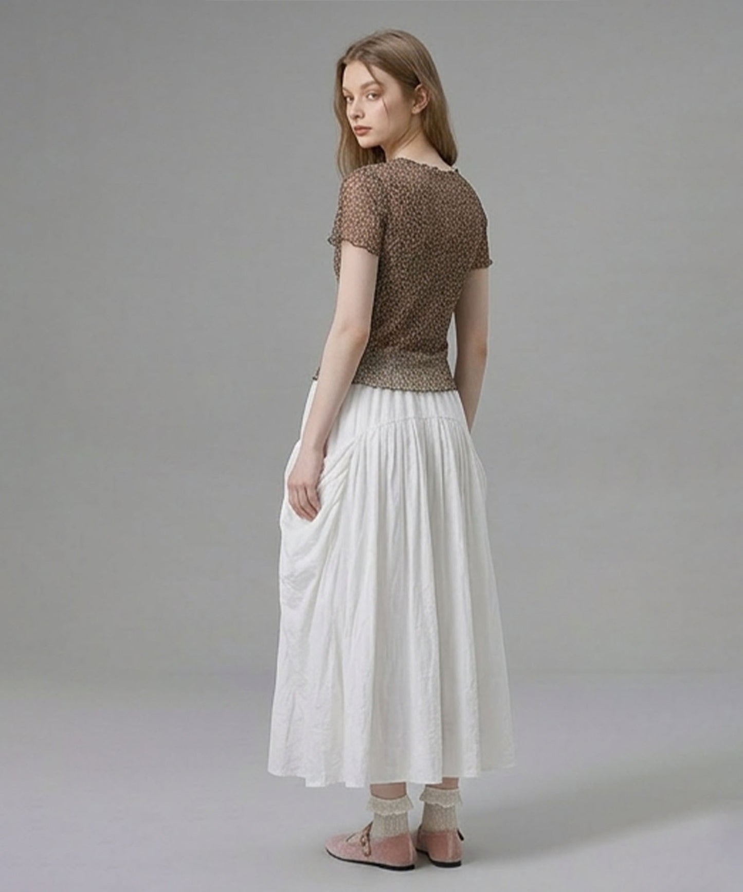 HOOK for girls バブルシフォン総柄クロップドトップス