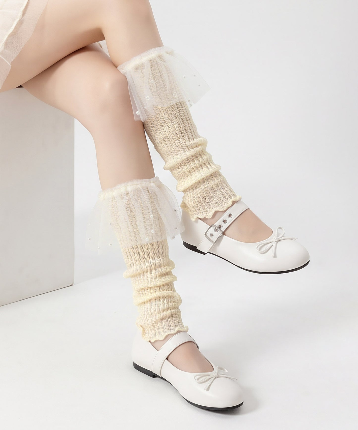 HOOK for girls くしゅくしゅ シアーニット レッグウォーマー コットン 春夏 バレエコア