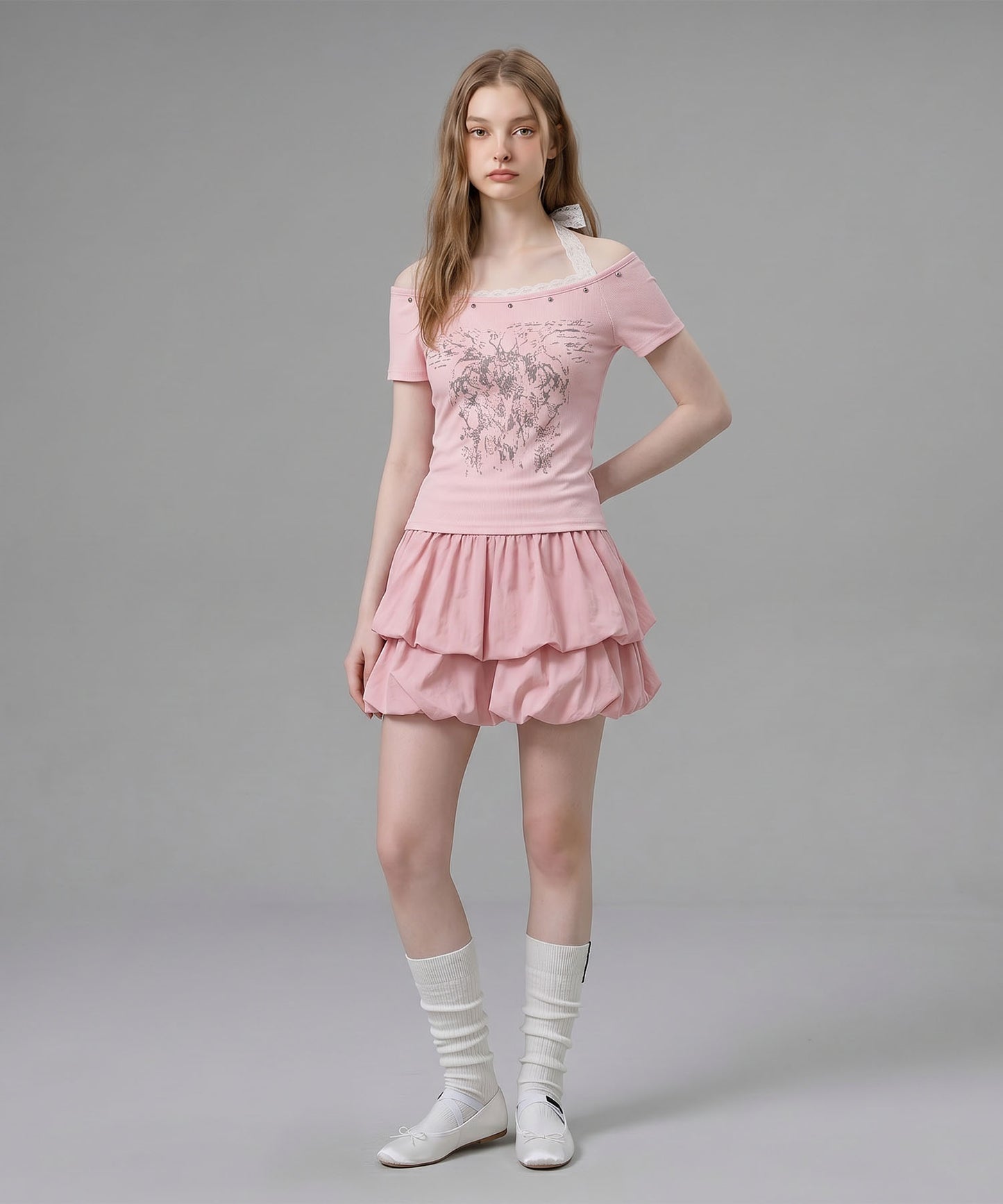 HOOK for girls レースレイヤード風 × グラフィック コンパクトT