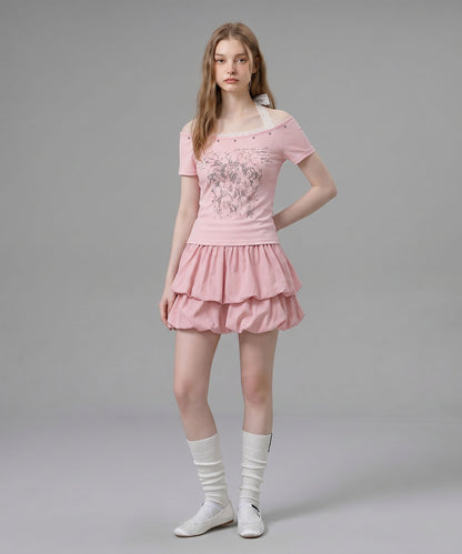 HOOK for girls レースレイヤード風 × グラフィック コンパクトT
