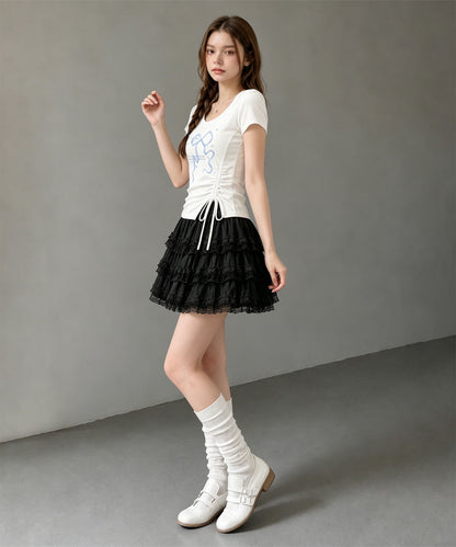 HOOK for girls リボングラフィック × サイドギャザー コンパクトストリートT