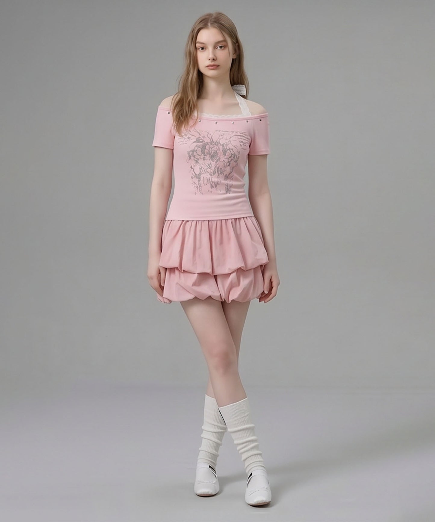 HOOK for girls レースレイヤード風 × グラフィック コンパクトT