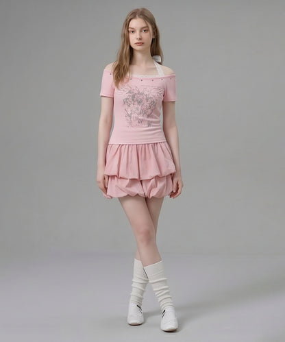 HOOK for girls レースレイヤード風 × グラフィック コンパクトT